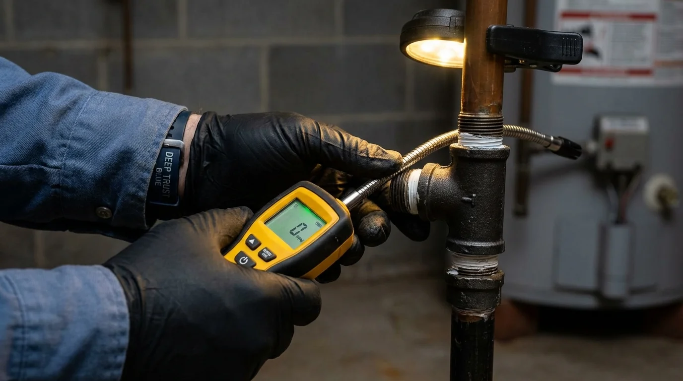 Gas leak detection with electronic sniffer by Johns Plumbing LLC in Lomira