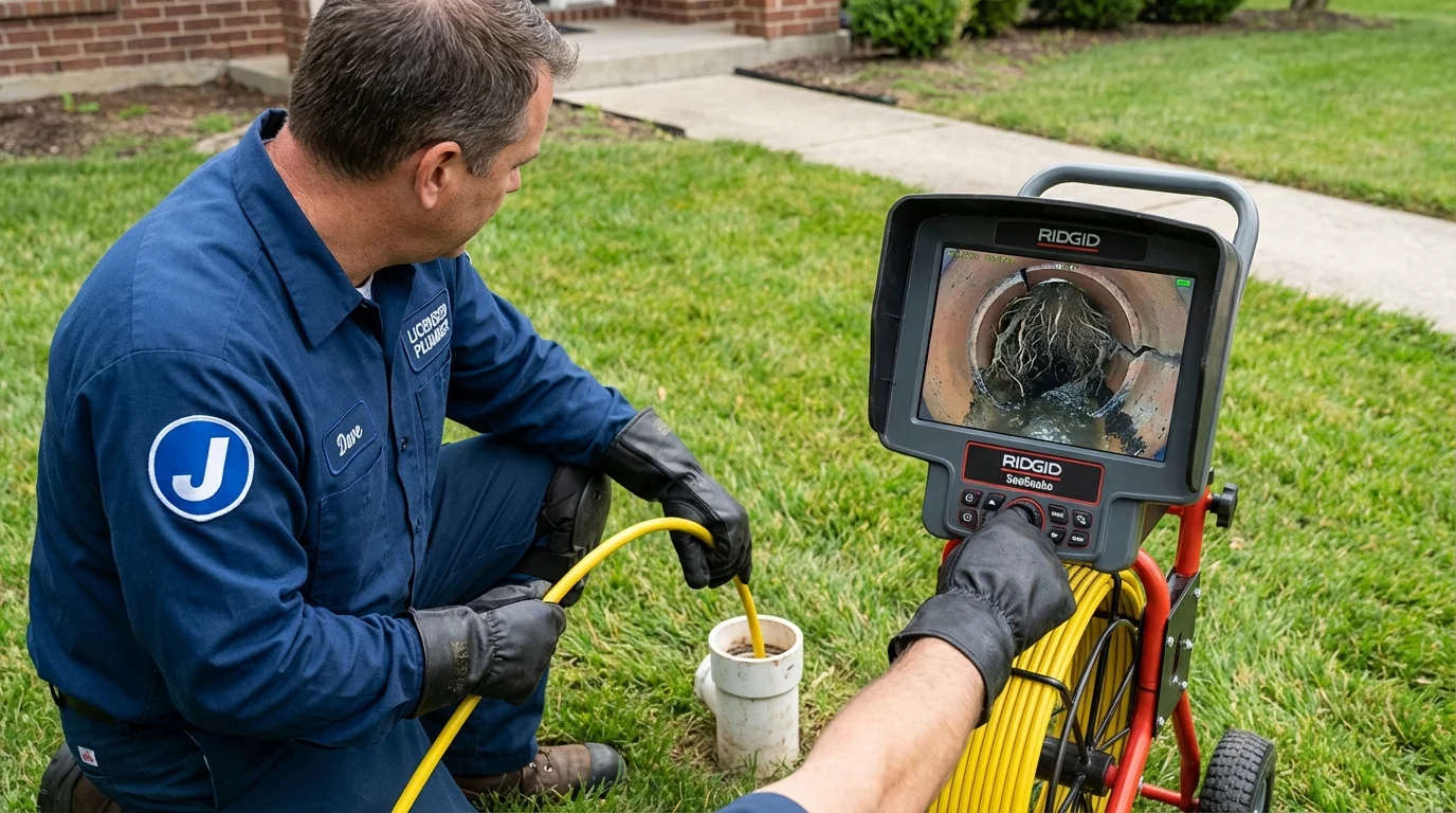 Sewer camera inspection being performed by Johns Plumbing LLC in Lomira