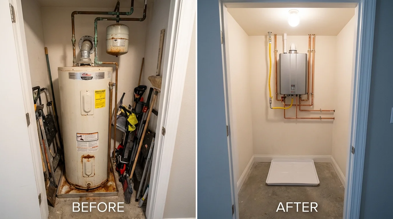 Tank water heater versus wall-mounted tankless unit comparison for Lomira, WI homeowners